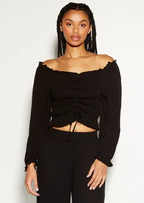 Balloon Sleeve Ruched Front Top