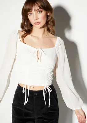Ivory Double Ruched Chiffon Top