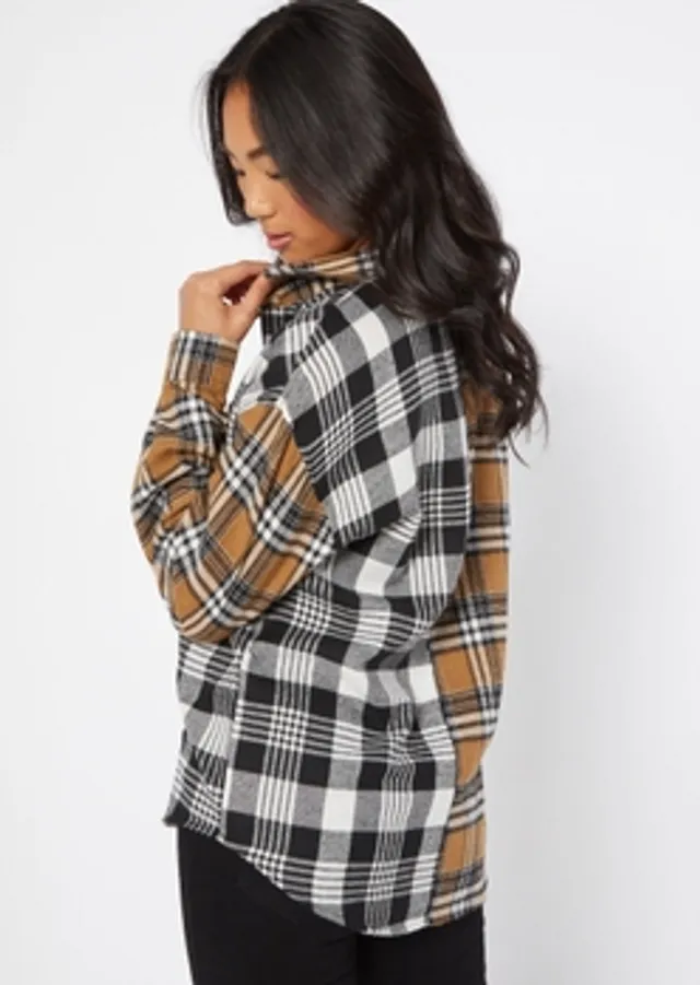 Rue21 Burnt Orange Plaid Print Fleece Hood Crop Flannel