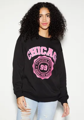 Black Chicago Varsity Graphic Crew Neck Sweatshirt