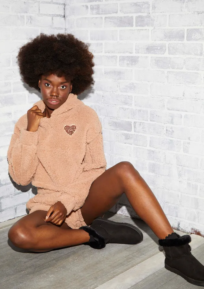 Rue21 Brown Sherpa Forever Love Crop Hoodie | Connecticut Post Mall