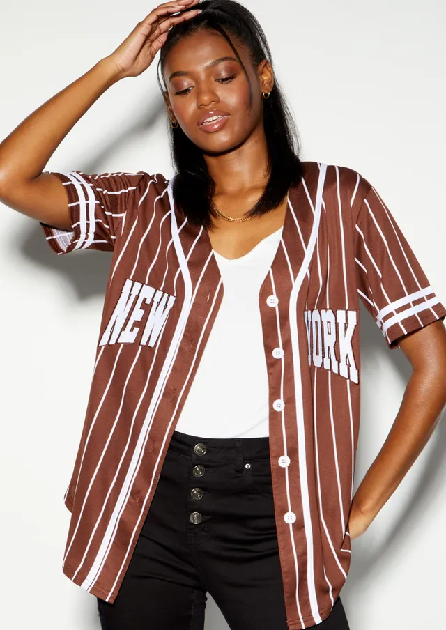 Rue21 White Pinstriped Betty Boop Graphic Baseball Jersey