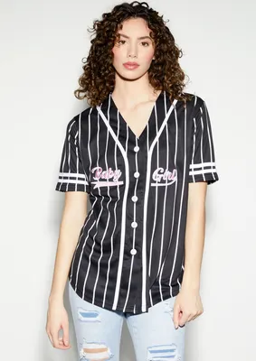 Pinstriped Baby Girl Embroidered Baseball Jersey
