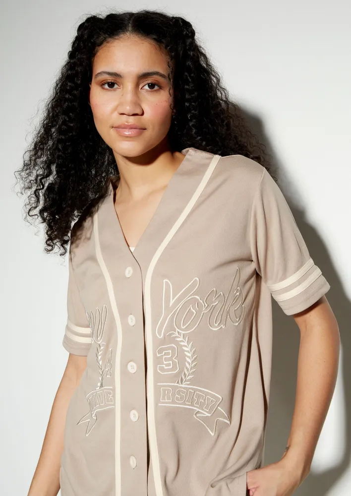 Rue21 Taupe New York Embroidered Baseball Jersey