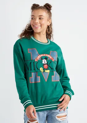 Green Mickey Mouse Varsity Graphic Sweatshirt