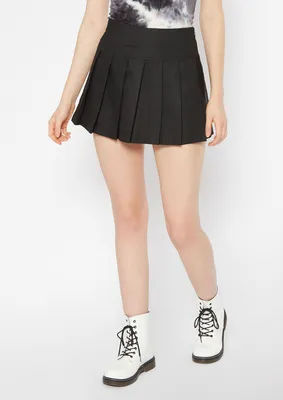 Black Drop Waist Pleated Mini Skirt