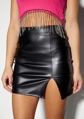 Faux Leather Side Slit Mini Skirt