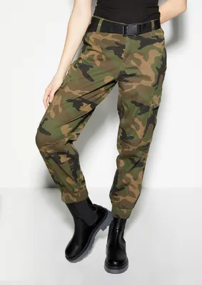 Camo Print Baggy Belted Cargo Pants