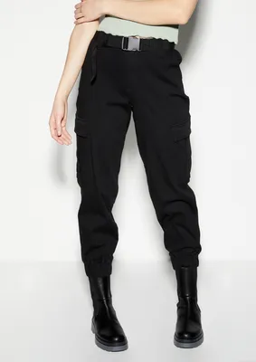 Black Baggy Belted Cargo Pants