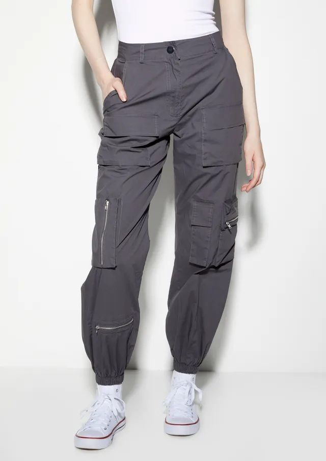 Hollister Co. DRAWSTRING BAGGY - Cargo trousers - quail/grey
