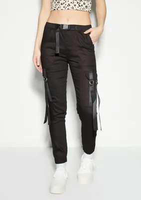 Black Belted Utility Strap Cargo Joggers