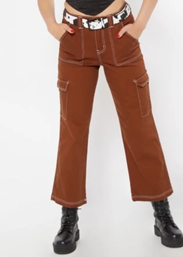 Brown Corduroy Wide Leg Girls Cargo Pants