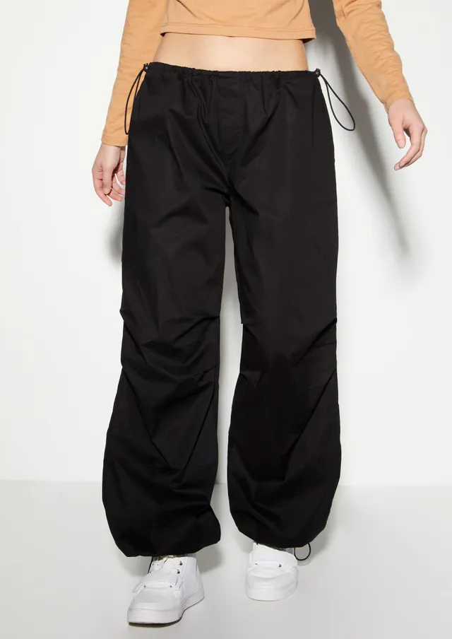 Nylon Bungee Ruched Cargo Pants - Black