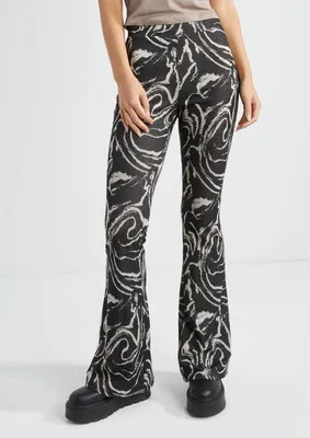 Black Swirl Print Flare Pants