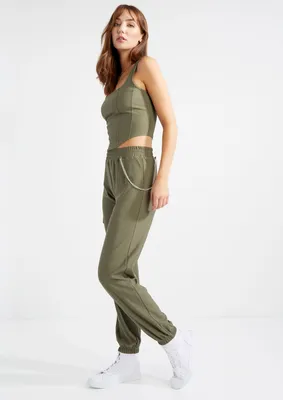 Olive Belt Chain Cargo Joggers