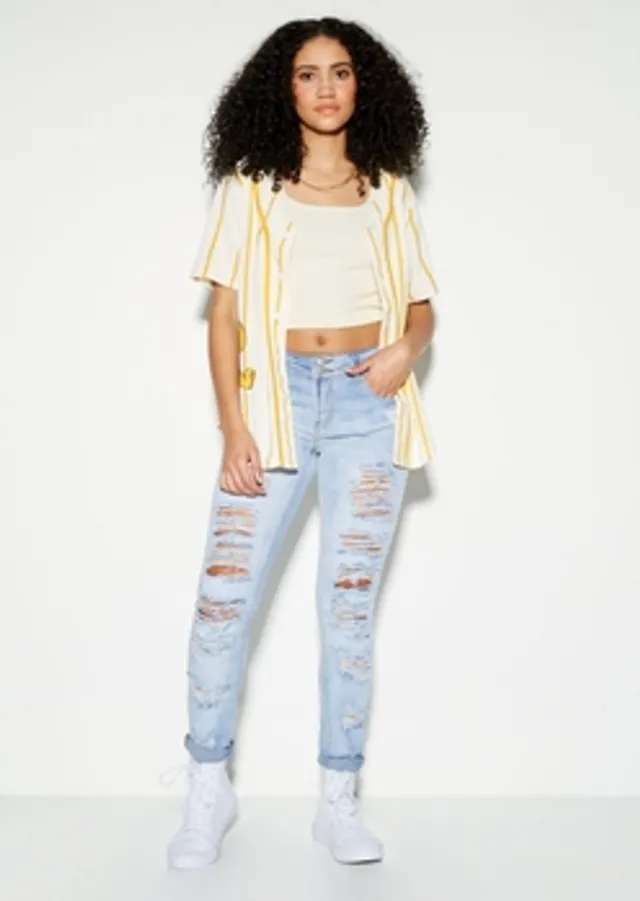 Empyre Drea High-Rise Exposed Button Light Wash Denim Jeggings