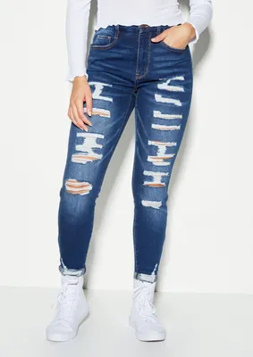 Rue21 Dark Wash High Rise Ripped Double Button Jeggings