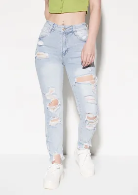 Light Wash High Rise Ripped Mom Jeans