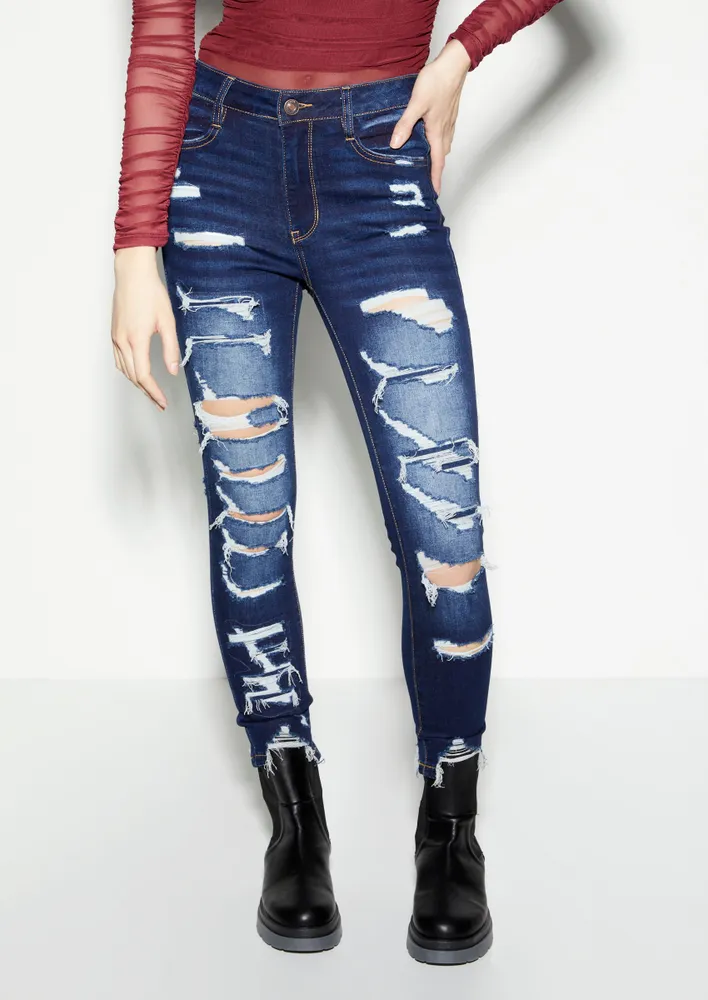 Rue21 Dark Wash High Rise Ripped Jeggings