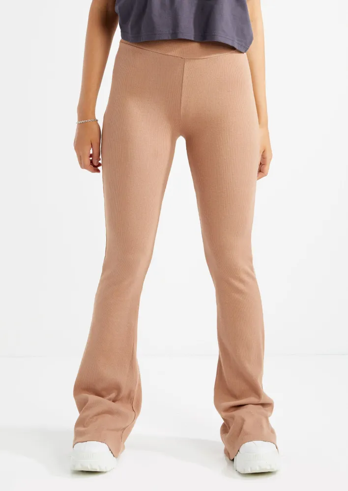 Rue21 Taupe Ribbed Knit Flare Leggings