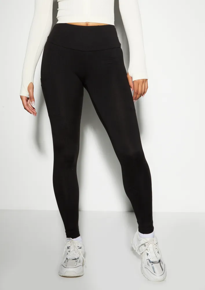 Contrast Stitch Cell Phone Pocket Leggings - Heather