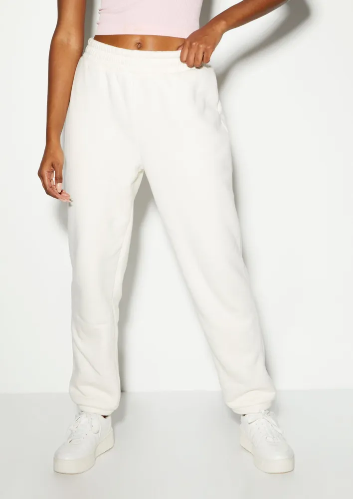 Rue21 Ivory Sherpa Lined Boyfriend Joggers