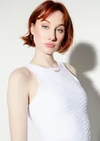 White Textured Side Slit Midi Dress
