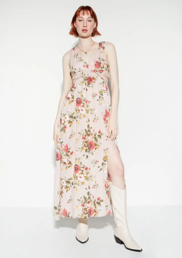 Rue21 Floral Border Print Tie Front Cutout Maxi Dress