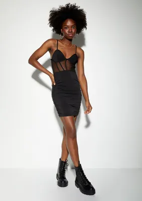 Black Ruched Corset Bodycon Dress