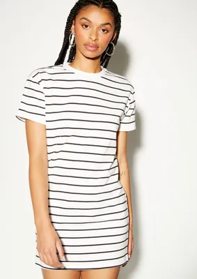 White Striped Tee Shirt Dress