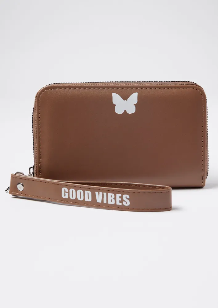Brown Good Vibes Butterfly Wallet