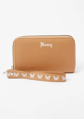 Tan Honey Butterfly Print Wallet