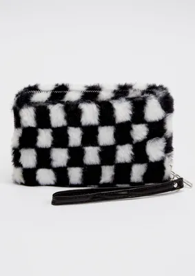 Checker Faux Fur Wallet