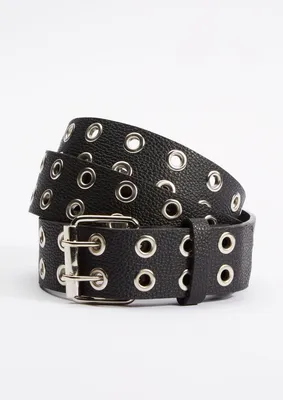Plus Black Faux Leather Grommet Belt