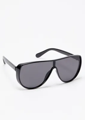 Black Rounded Shield Sunglasses