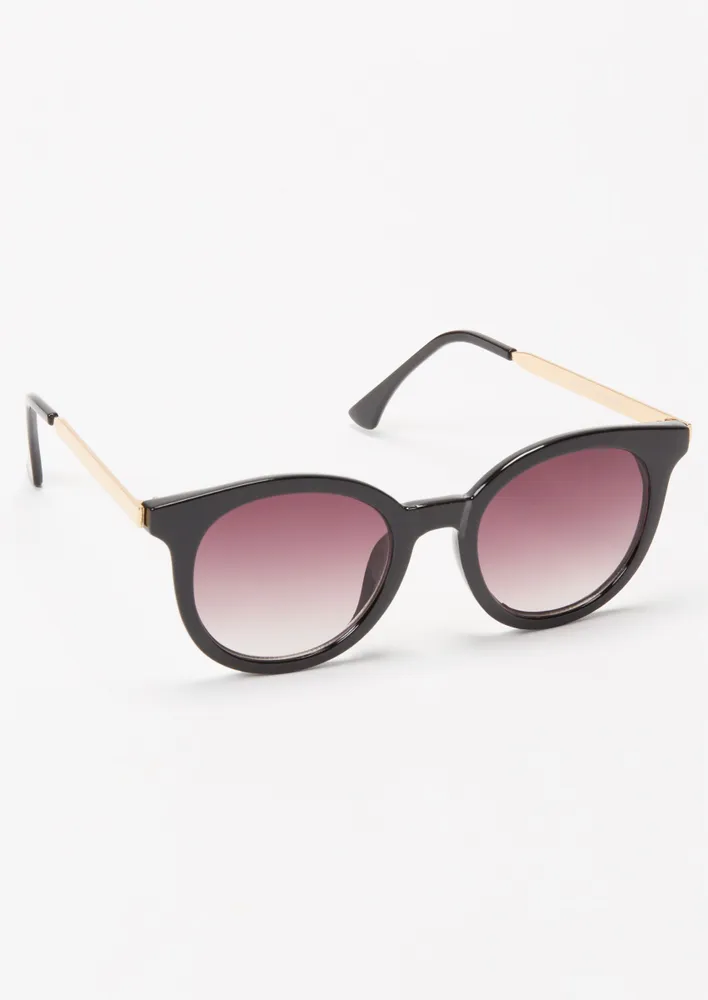 Black Gold Frame Large Cat Eye Sunglasses