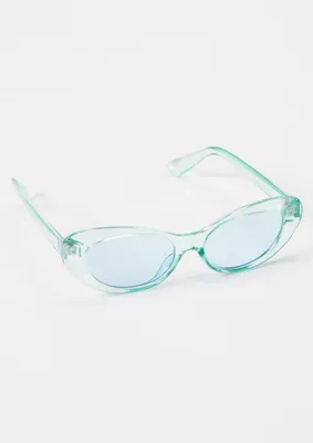 Blue Clear Chunky Cat Eye Sunglasses