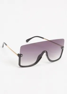 Black Half Frame Shield Sunglasses