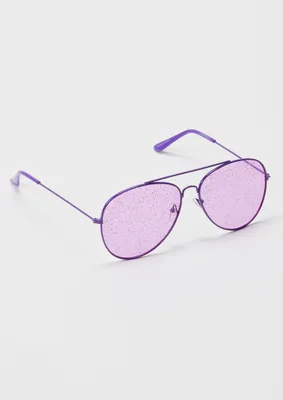 Purple Glitter Lens Aviator Sunglasses