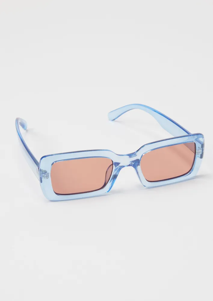 Bizarro Bright Gold Clear Uni-Sex Rectangle Sunglasses | Le Specs