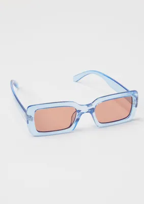Blue Clear Frame Micro Lens Rectangle Sunglasses