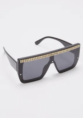 Black Rhinestone Top Shield Sunglasses