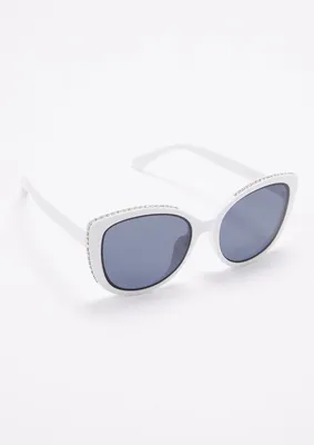 White Rhinestone Cat Eye Sunglasses