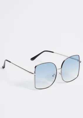Blue Lens Silver Frame Sunglasses