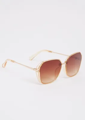 Brown Gold Edge Round Sunglasses