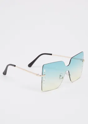 Green Ombre Rimless Square Sunglasses