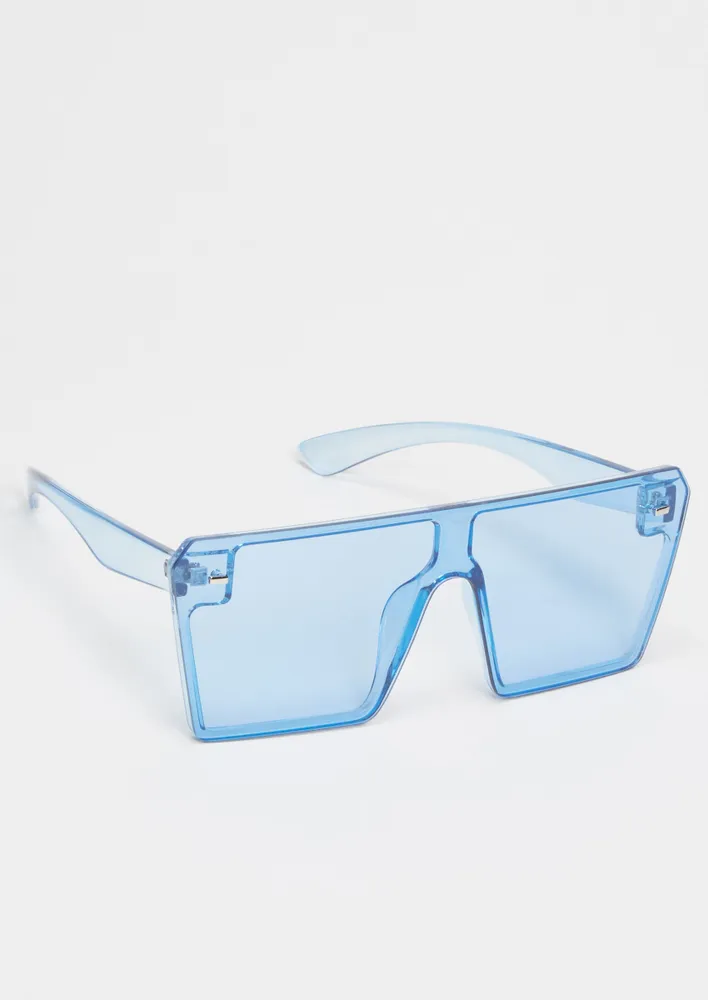 Rue21 Clear Blue Angled Shield Sunglasses