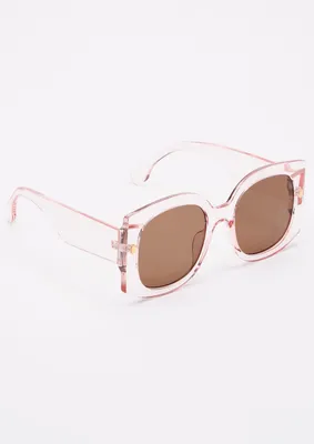 Pink Clear Square Frame Sunglasses