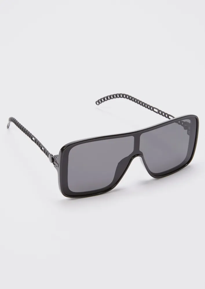 Womens Oversized Rectangular Rhinestone Encrusted Chain Arm Fashion  Sunglasses All Black - Walmart.com