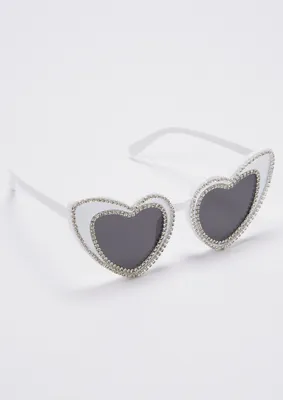 Rhinestone Tilted Heart Lens Sunglasses